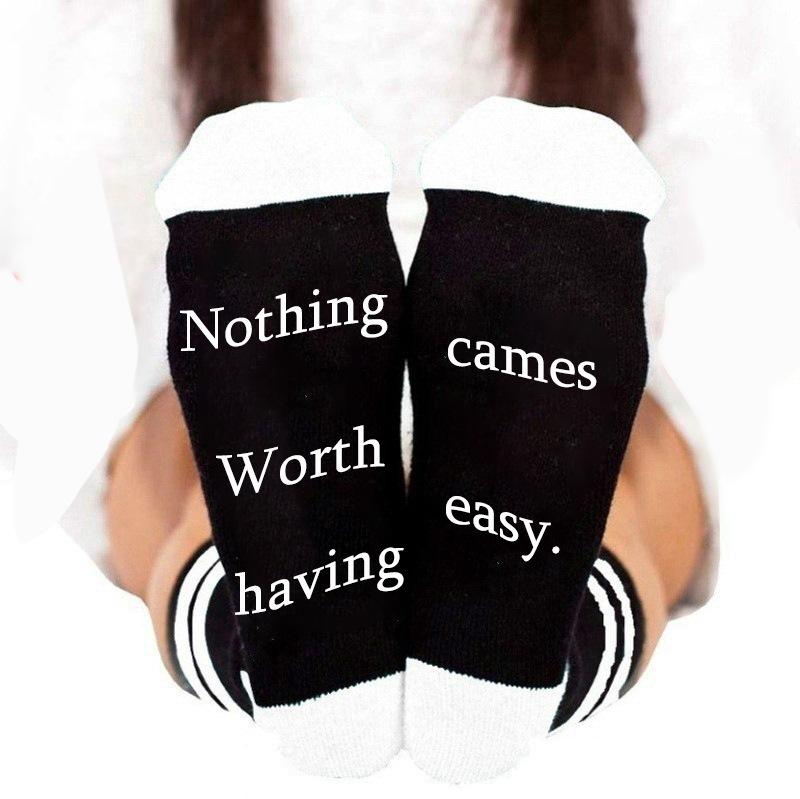 Nothing Worth Having Games Easy Socks Personalized Letters Casual Crew Cotton AB Sock Mismatched Socks Novelty Socks